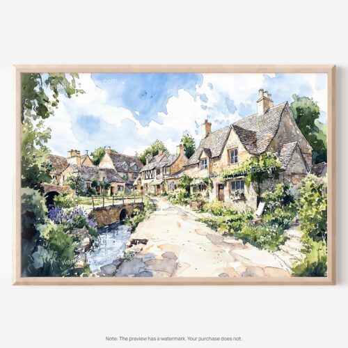 01 - 01 - Cotswolds England Watercolor - Horizontal Art - Digital Download - Main.jpg