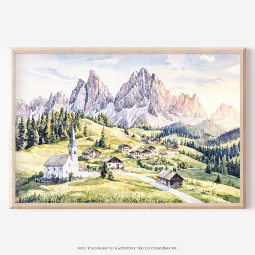 01 - 01 - Dolomites Watercolor - Horizontal Art - Digital Download - Main.jpg