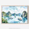 01 - 01 - Ha Long Vietnam Watercolor - Horizontal Art - Digital Download - Main.jpg