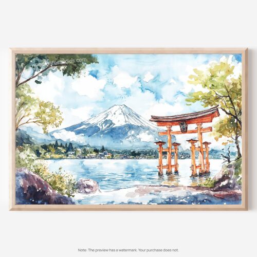 01 - 01 - Hakone Japan Watercolor - Horizontal Art - Digital Download - Main.jpg