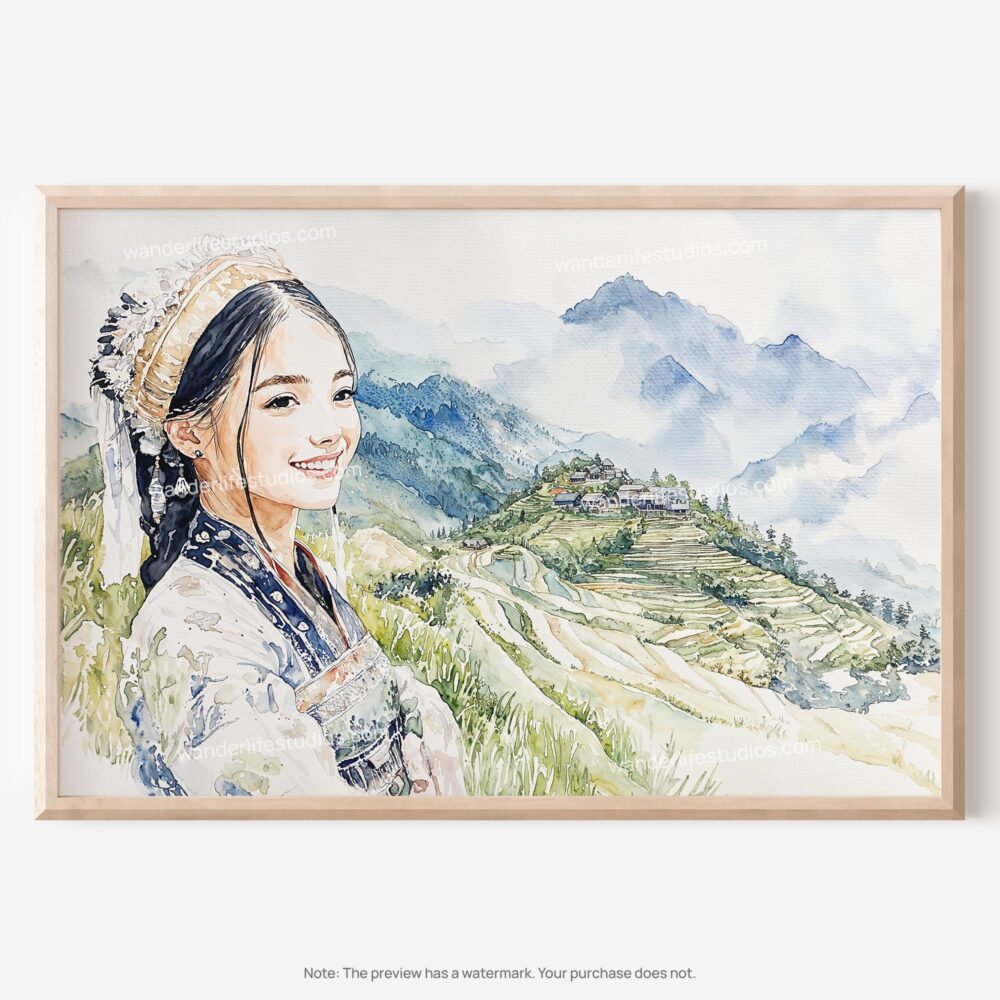 01 - 01 - Hmong Woman in Sapa Vietnam Watercolor - Horizontal Art - Digital Download - Main.jpg 01 - 01 - Hmong Woman in Sapa Vietnam Watercolor - Horizontal Art - Digital Download - Main.jpg