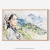 01 - 01 - Hmong Woman in Sapa Vietnam Watercolor - Horizontal Art - Digital Download - Main.jpg