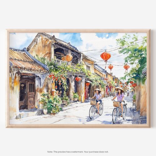 01 - 01 - Hoi An Vietnam Watercolor - Horizontal Art - Digital Download - Main.jpg