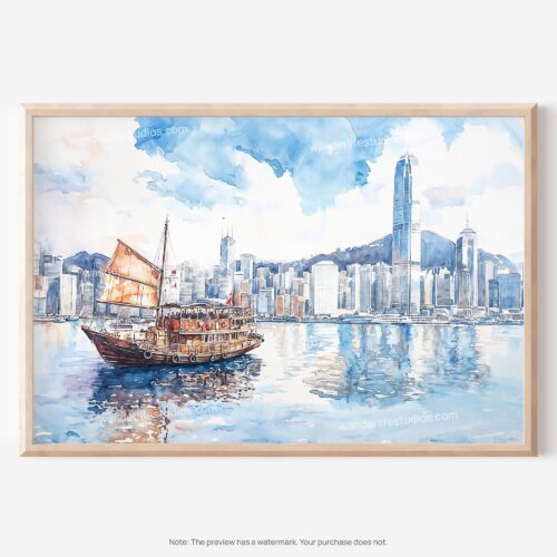 01 - 01 - Hong Kong Watercolor - Horizontal Art - Digital Download - Main.jpg