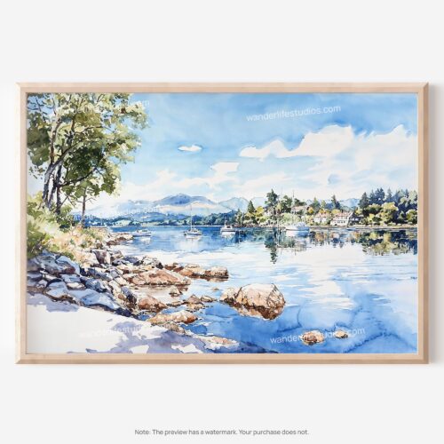 01 - 01 - Lake Windermere Watercolor - Horizontal Art - Digital Download - Main.jpg