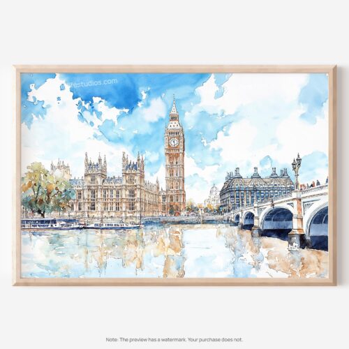 01 - 01 - London Big Ben Watercolor - Horizontal Art - Digital Download - Main.jpg