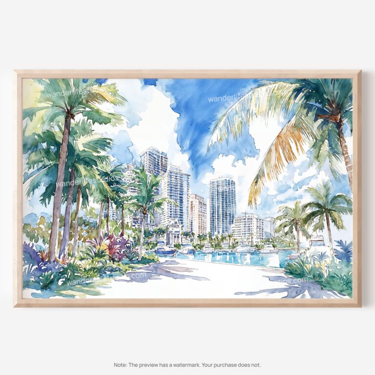 01 - 01 - Miami Gardens Watercolor - Horizontal Art - Digital Download - Main.jpg