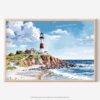 01 - 01 - Montauk point lighthouse Watercolor - Horizontal Art - Digital Download - Main.jpg