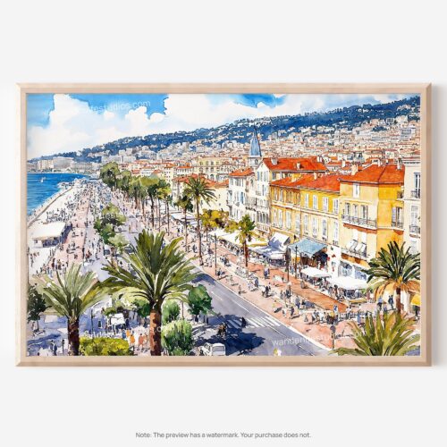 01 - 01 - Nice France Watercolor - Horizontal Art - Digital Download - Main.jpg