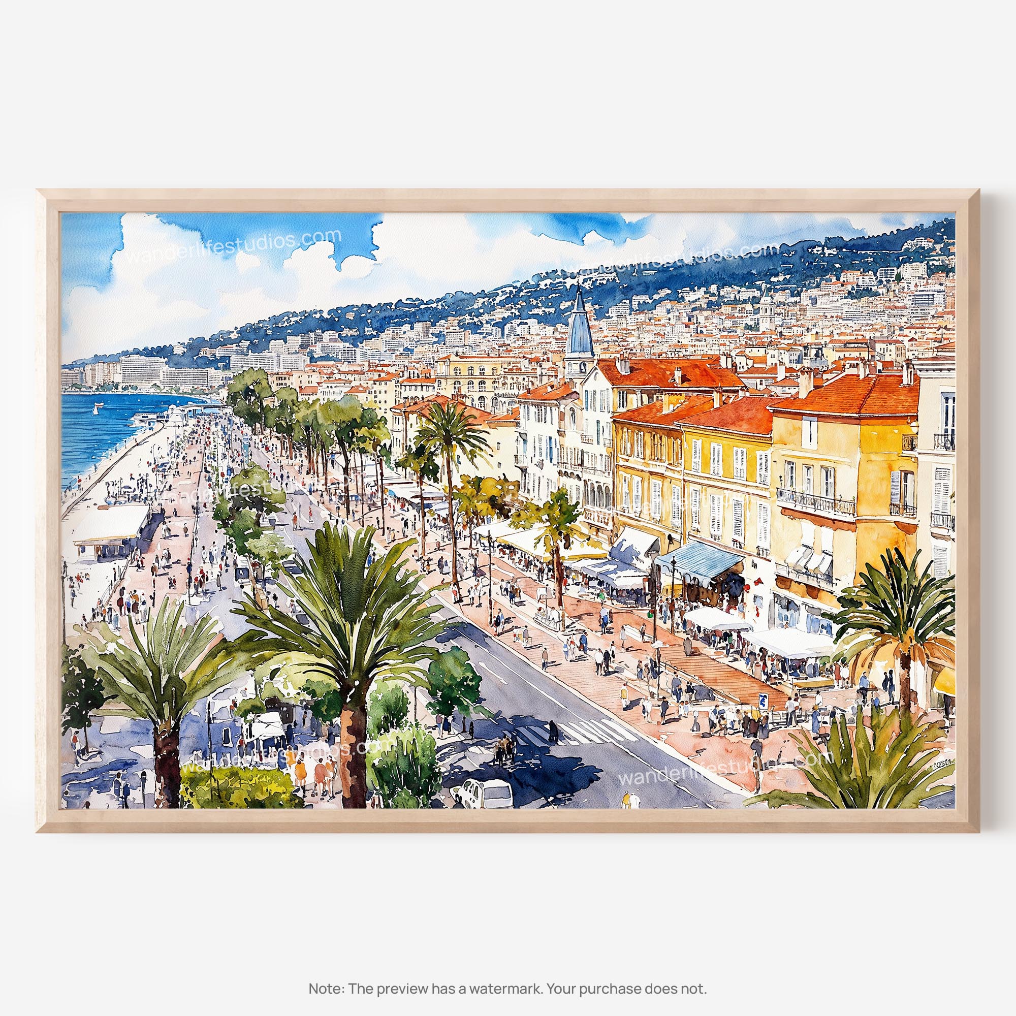 Nice France Watercolor Art Print – Coastal Cityscape Digital Download 3 Nice France Watercolor Art Print – Coastal Cityscape Digital Download