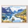 01 - 01 - Norway Fjords Watercolor - Horizontal Art - Digital Download - Main.jpg