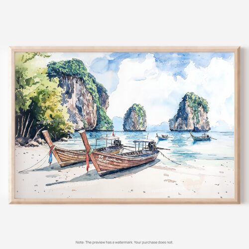 01 - 01 - Phuket Thailand Watercolor - Horizontal Art - Digital Download - Main.jpg