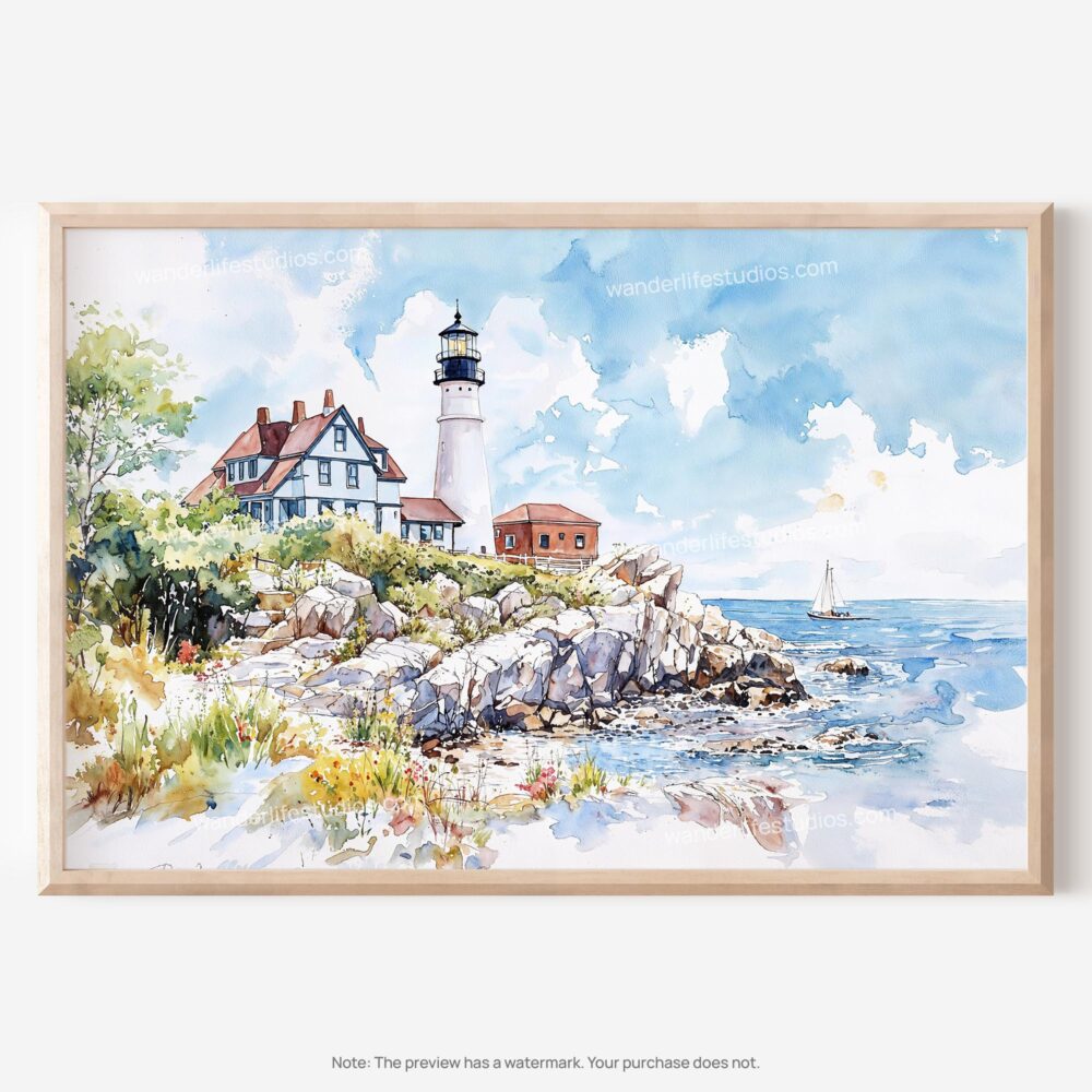01 - 01 - Portland Maine Lighthouse Watercolor - Horizontal Art - Digital Download - Main.jpg 01 - 01 - Portland Maine Lighthouse Watercolor - Horizontal Art - Digital Download - Main.jpg