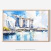 01 - 01 - Singapore Marina Bays Sands Watercolor - Horizontal Art - Digital Download - Main.jpg