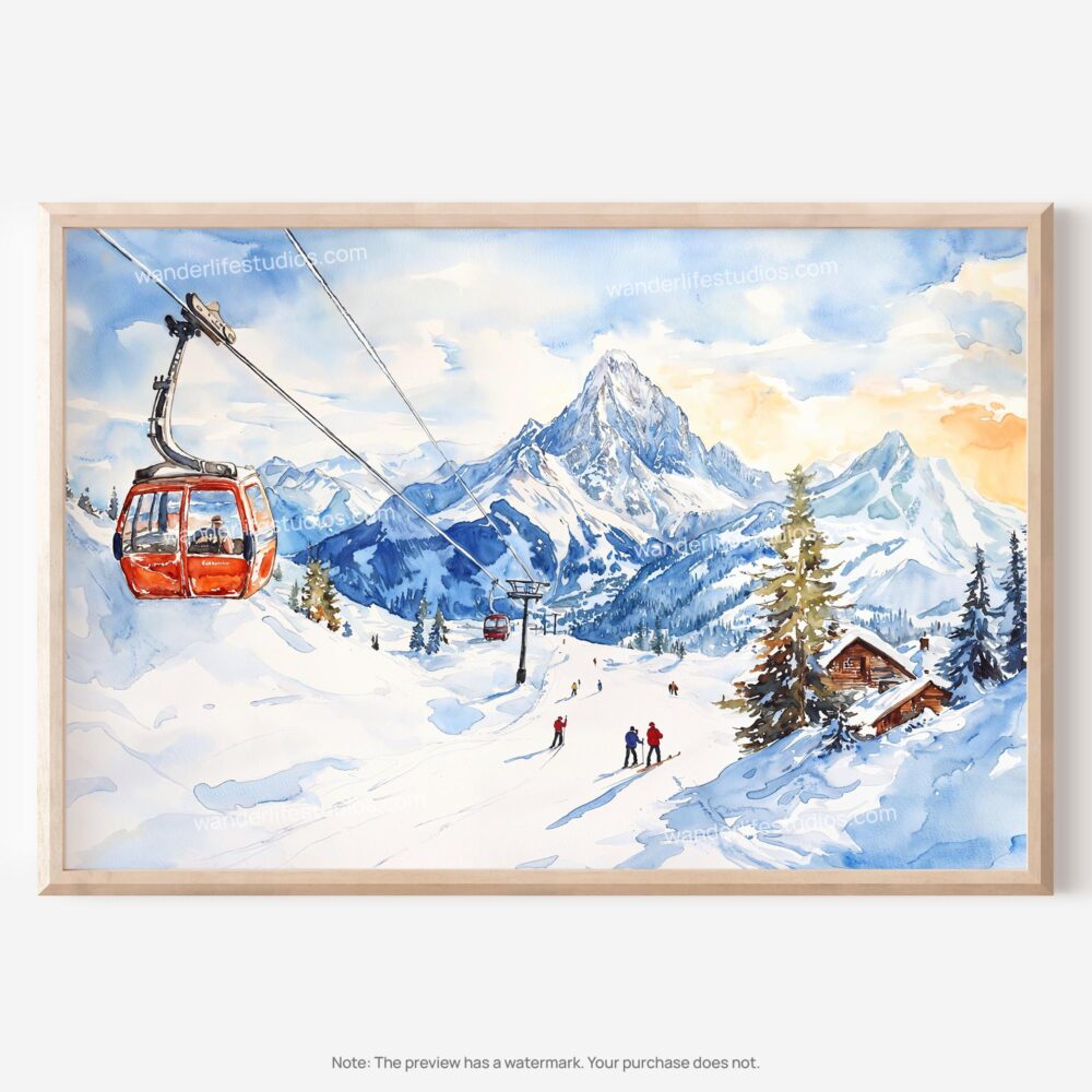 01 - 01 - Skiing in Grindelwald Watercolor - Horizontal Art - Digital Download - Main.jpg