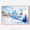 01 - 01 - Skiing in Swiss Alps Watercolor - Horizontal Art - Digital Download - Main.jpg