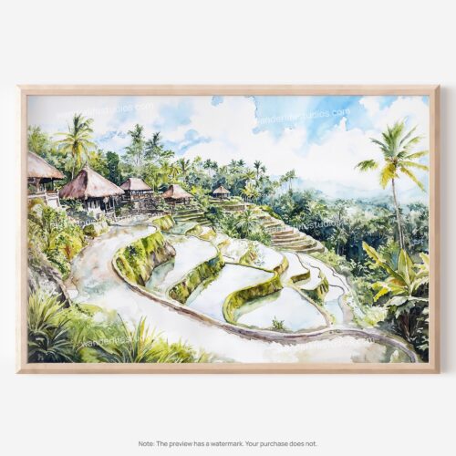01 - 01 - Ubud Bali Watercolor - Horizontal Art - Digital Download - Main.jpg