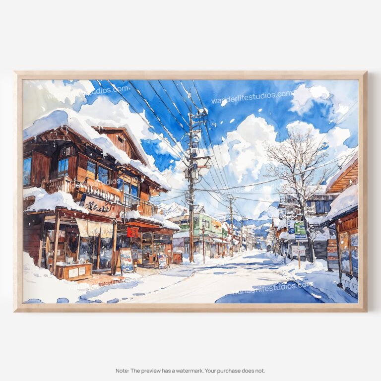 01 - 01 - Winter in Hokkaido Watercolor - Horizontal Art - Digital Download - Main.jpg