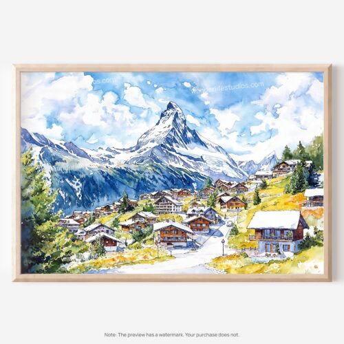 01 - 01 - Zermatt Watercolor - Horizontal Art - Digital Download - Main.jpg