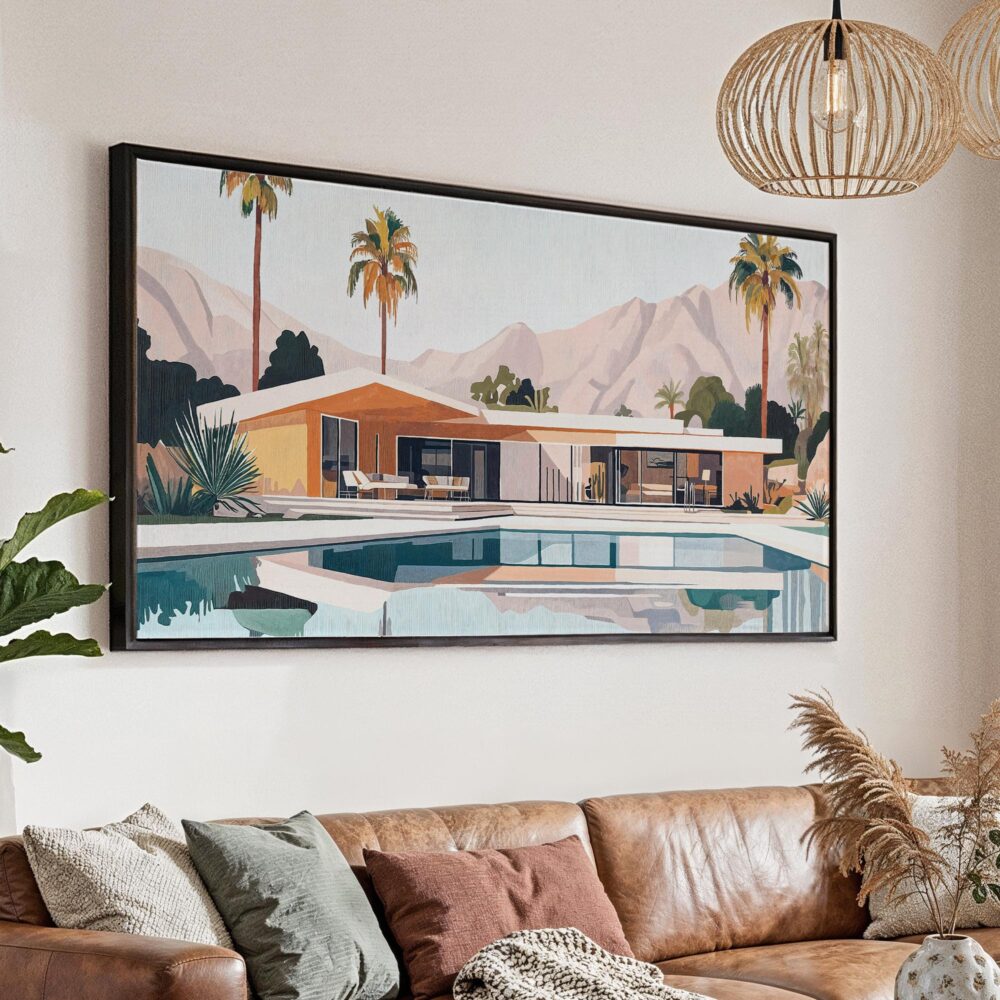 01 - Abstract Midcentury Palm Springs Artwork - Panorama Canvas Print with Black Floater Frame - Main.jpg 01 - Abstract Midcentury Palm Springs Artwork - Panorama Canvas Print with Black Floater Frame - Main.jpg