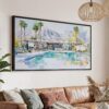 01 - Abstract Midcentury Palm Springs Watercolor - Panorama Canvas Print with Black Floater Frame - Main.jpg