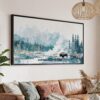 01 - Cold Yellowstone Bison Watercolor - Panorama Canvas Print with Black Floater Frame - Main.jpg