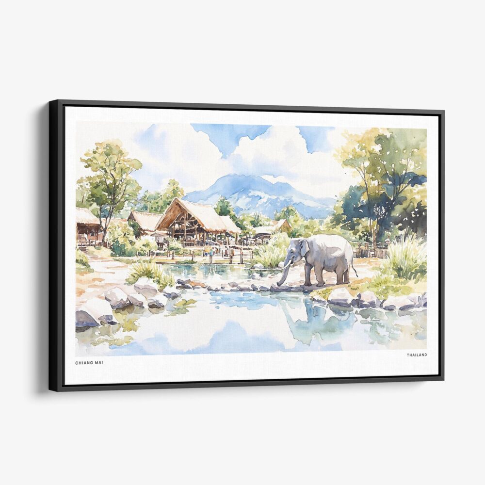 01 - Framed Chiang Mai Thailand Watercolor - Horizontal Canvas Print - Main.jpg 01 - Framed Chiang Mai Thailand Watercolor - Horizontal Canvas Print - Main.jpg