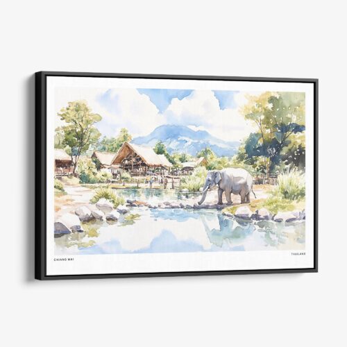 01 - Framed Chiang Mai Thailand Watercolor - Horizontal Canvas Print - Main.jpg