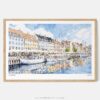 01 - Framed Copenhagen Denmark Harbor Watercolor - Horizontal Art Print - Main.jpg
