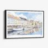 01 - Framed Copenhagen Denmark Harbor Watercolor - Horizontal Canvas Print - Main.jpg
