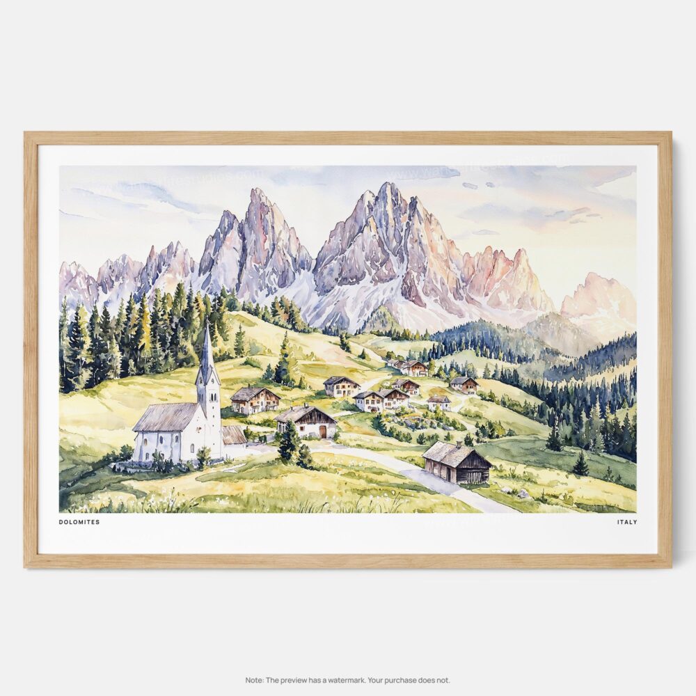 01 - Framed Dolomites Watercolor - Horizontal Art Print - Main.jpg 01 - Framed Dolomites Watercolor - Horizontal Art Print - Main.jpg