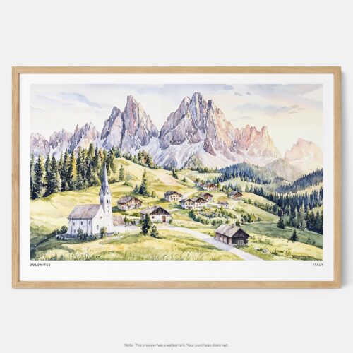 01 - Framed Dolomites Watercolor - Horizontal Art Print - Main.jpg