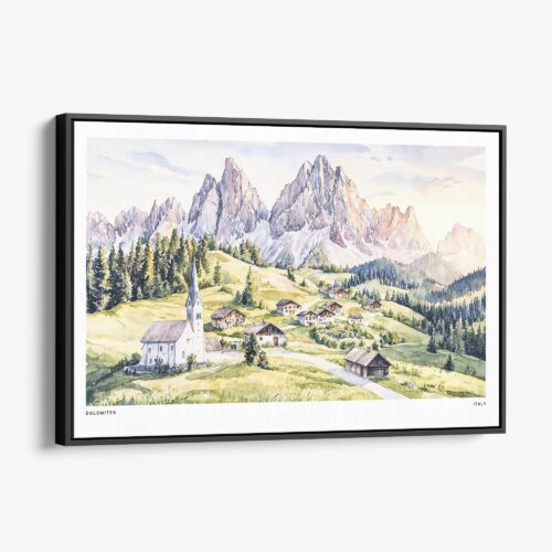 01 - Framed Dolomites Watercolor - Horizontal Canvas Print - Main.jpg
