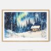 01 - Framed Finland Lapland Aurora Watercolor - Horizontal Art Print - Main.jpg