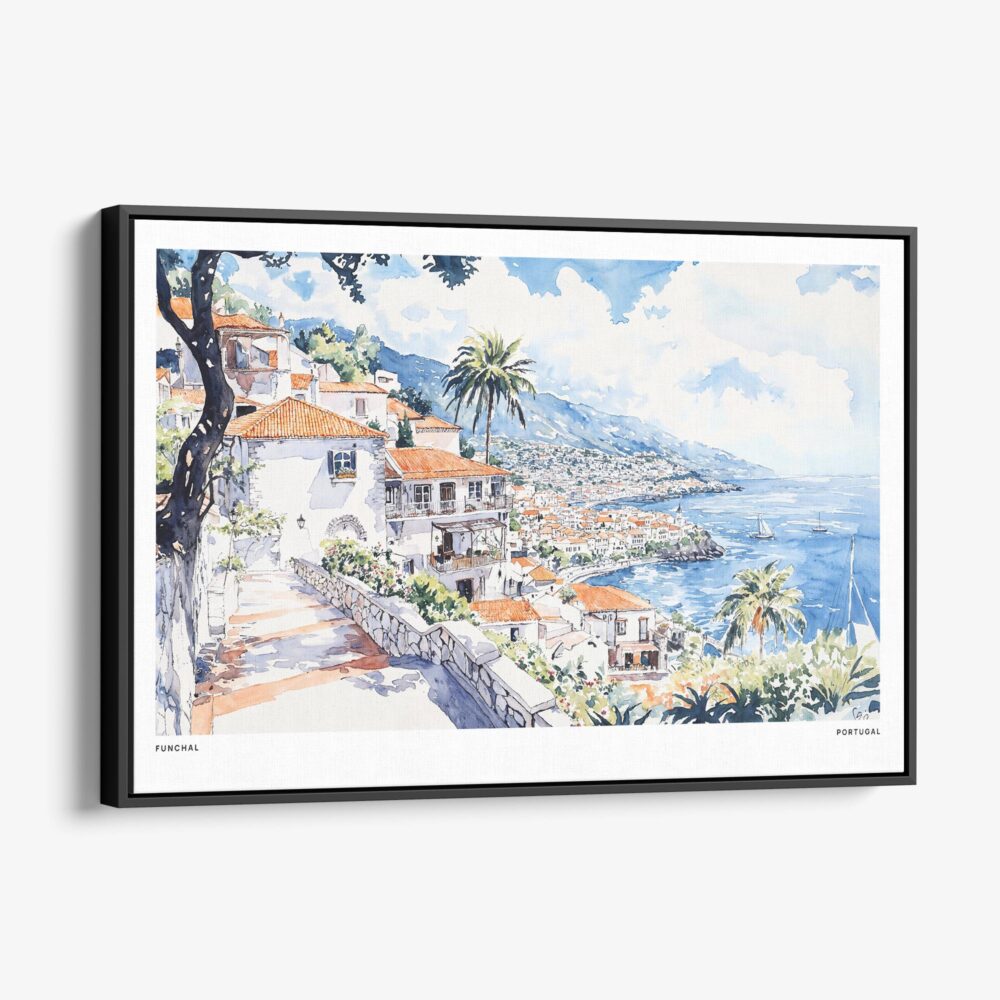 01 - Framed Funchal Portugal Watercolor - Horizontal Canvas Print - Main.jpg 01 - Framed Funchal Portugal Watercolor - Horizontal Canvas Print - Main.jpg