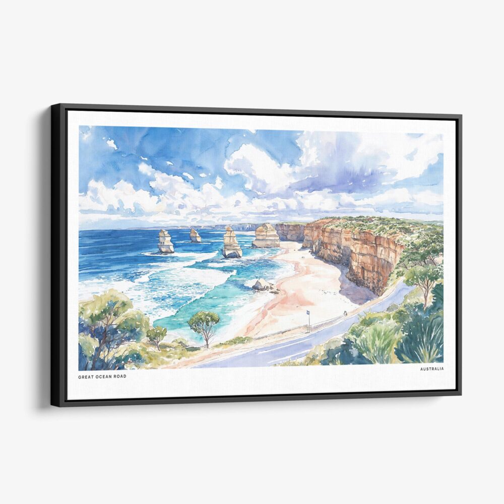 01 - Framed Great Ocean Road Australia Watercolor - Horizontal Canvas Print - Main.jpg 01 - Framed Great Ocean Road Australia Watercolor - Horizontal Canvas Print - Main.jpg