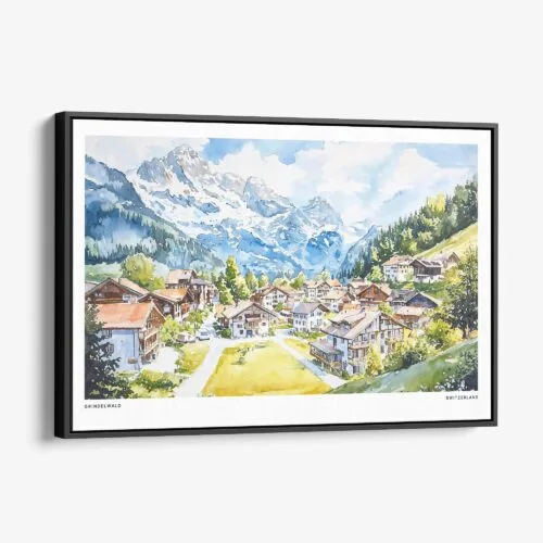 01 - Framed Grindelwald Watercolor - Horizontal Canvas Print - Main.jpg