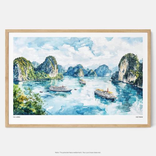 01 - Framed Ha Long Vietnam Watercolor - Horizontal Art Print - Main.jpg