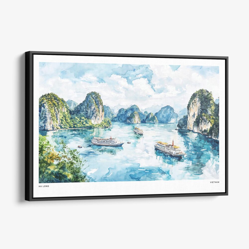 01 - Framed Ha Long Vietnam Watercolor - Horizontal Canvas Print - Main.jpg