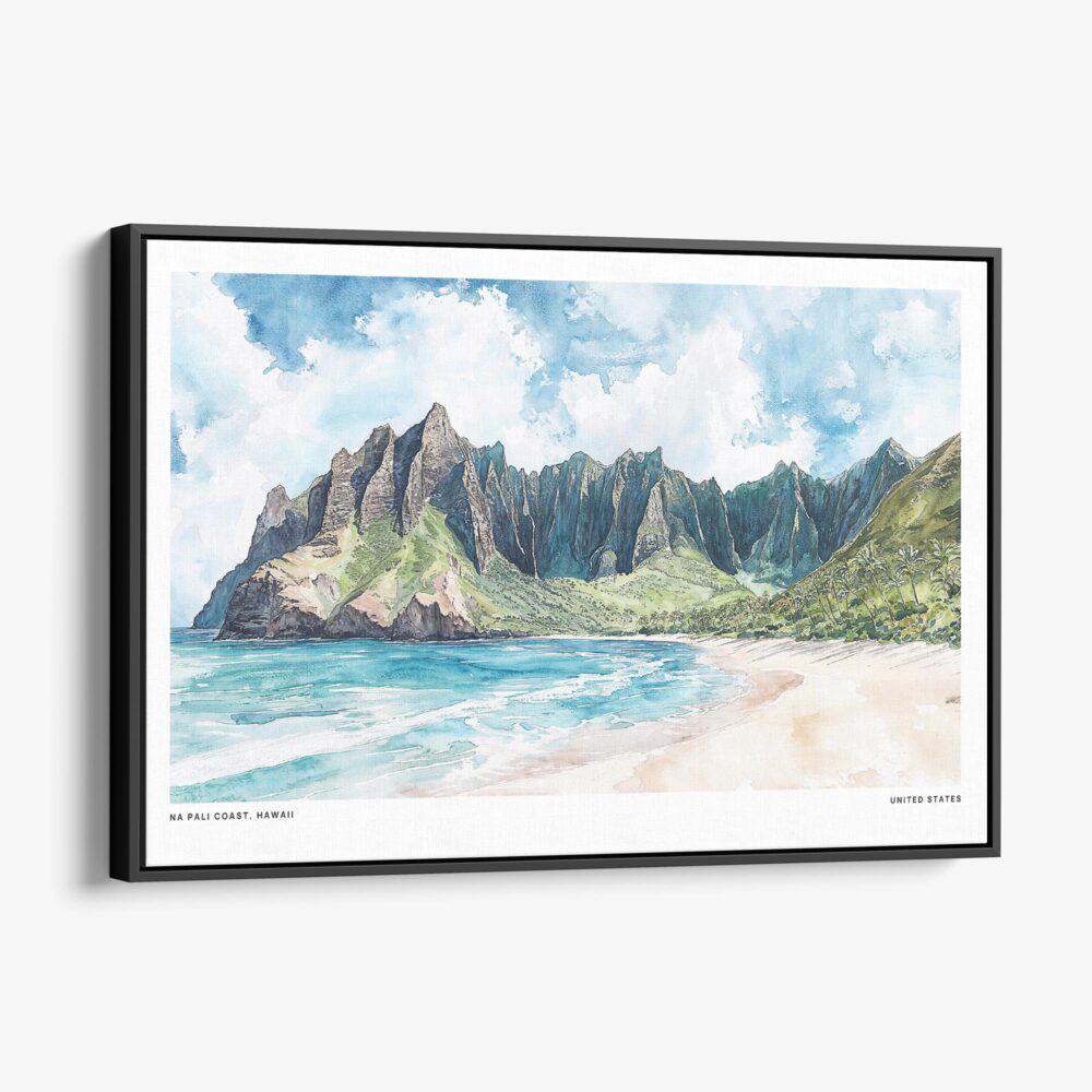 01 - Framed Haiwaii Na Pali Coast Watercolor - Horizontal Canvas Print - Main.jpg 01 - Framed Haiwaii Na Pali Coast Watercolor - Horizontal Canvas Print - Main.jpg