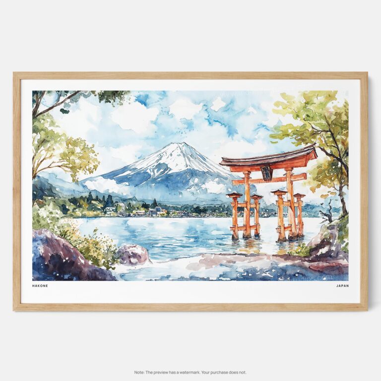 01 - Framed Hakone Japan Watercolor - Horizontal Art Print - Main.jpg