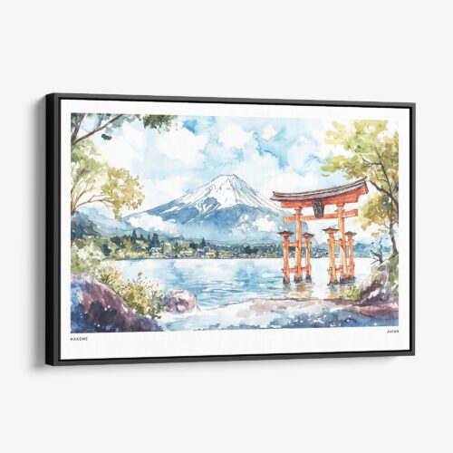 01 - Framed Hakone Japan Watercolor - Horizontal Canvas Print - Main.jpg