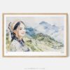 01 - Framed Hmong Woman in Sapa Vietnam Watercolor - Horizontal Art Print - Main.jpg