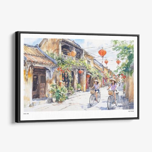 01 - Framed Hoi An Vietnam Watercolor - Horizontal Canvas Print - Main.jpg