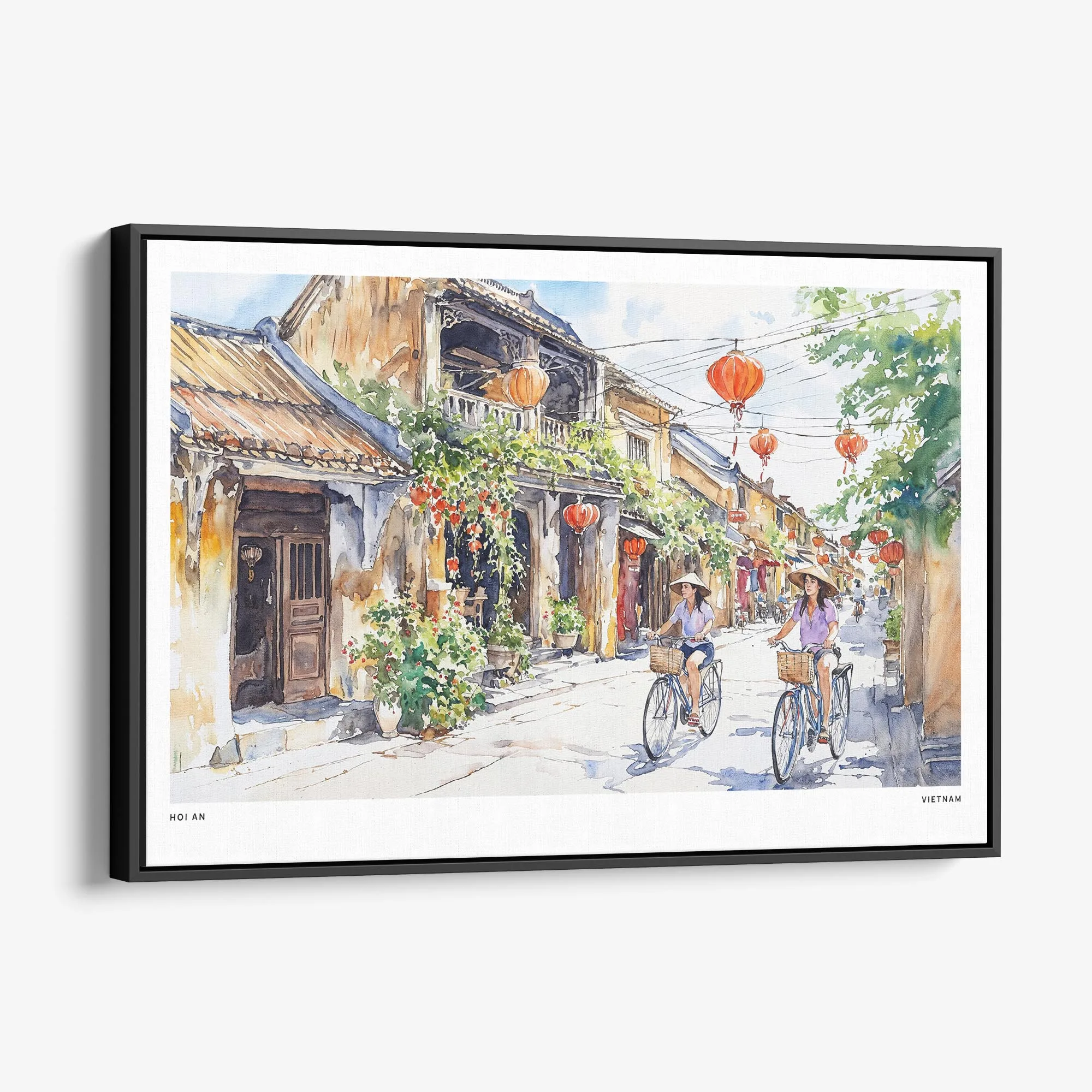 Hoi An Vietnam Canvas Print – Colorful Watercolor Street Scene