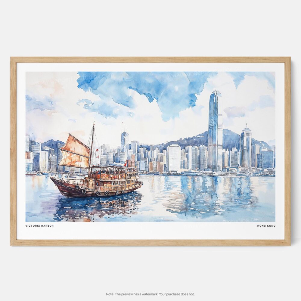 01 - Framed Hong Kong Watercolor - Horizontal Art Print - Main.jpg 01 - Framed Hong Kong Watercolor - Horizontal Art Print - Main.jpg