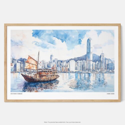 01 - Framed Hong Kong Watercolor - Horizontal Art Print - Main.jpg