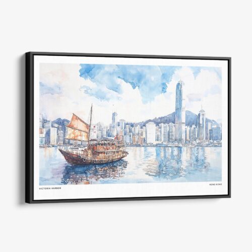 01 - Framed Hong Kong Watercolor - Horizontal Canvas Print - Main.jpg