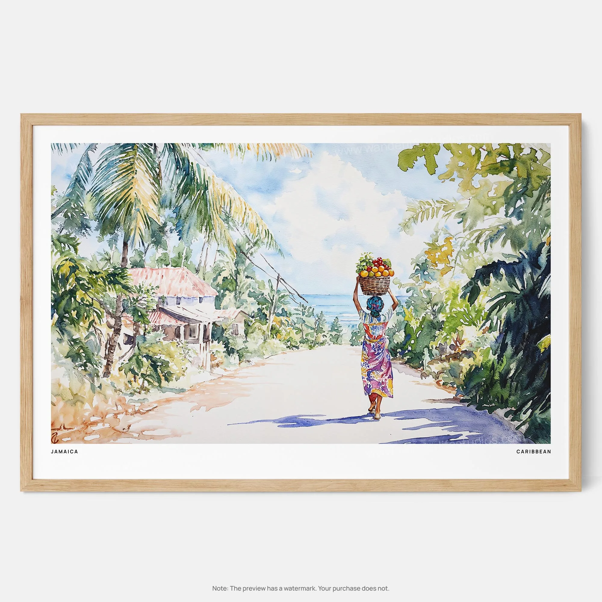 Jamaica Watercolor Art Print – Tropical Landscape Wall Art with Vibrant Colors