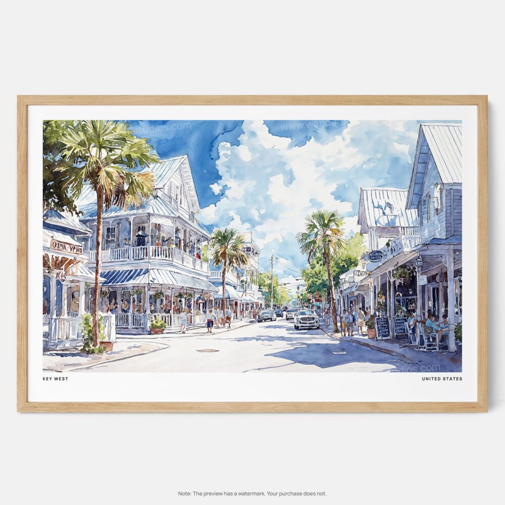 01 - Framed Key West Florida Duval Street Watercolor - Horizontal Art Print - Main.jpg 01 - Framed Key West Florida Duval Street Watercolor - Horizontal Art Print - Main.jpg